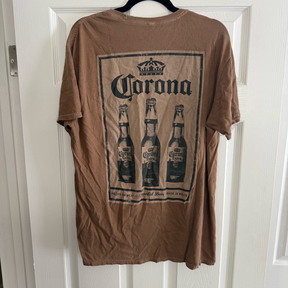 Corona Beer Graphic T-Shirt Brown Men’s Large – Vintage Style Logo Tee